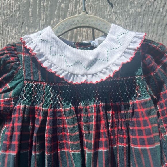 Vintage Rosey kids Plaid Romper Baby Girl 18 months Smocked  Embroidered Holiday - Picture 4 of 6